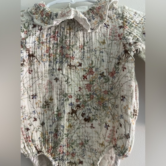 H&M Disney Bambi Woodland Floral Baby Romper Organic Cotton 9M Cottagecore - Picture 2 of 4